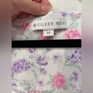 Eileen West Cotton Model Knit Long Nightgown Sz Medium White Pink Purple Floral